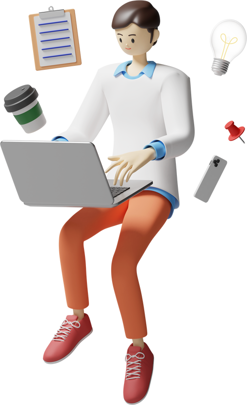 man work with laptop 3d character illustration